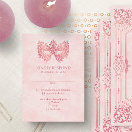 Rosa Masquerade Maske Elegante Quinceanera RSVP Karte