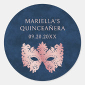 Rosa Masquerade Maske Elegante Quinceanera Runder Aufkleber (Vorderseite)