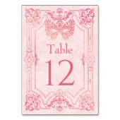 Rosa Masquerade Maske Elegante Quinceanera Tischnummer (Rückseite)