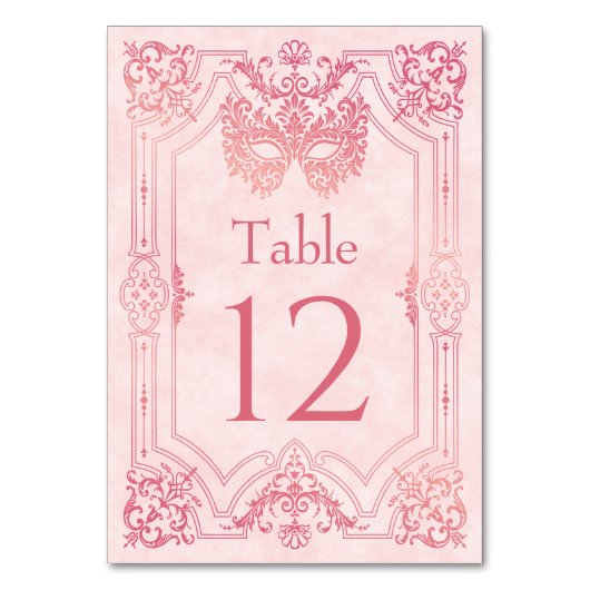 Rosa Masquerade Maske Elegante Quinceanera Tischnummer (Rückseite)