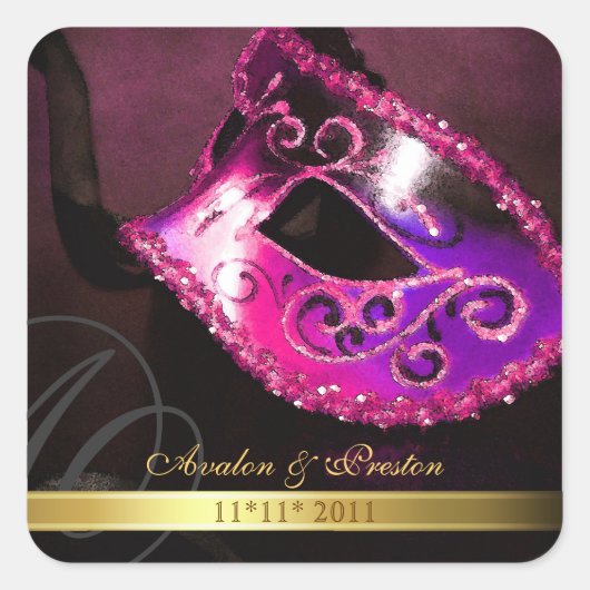 Rosa Masquerade Save the Date aufklebern Quadratischer Aufkleber (Vorderseite)
