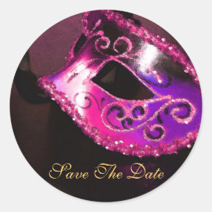Rosa Masqurade Maske Elegante Save the Date Sticke Runder Aufkleber