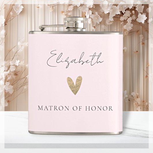 Rosa Matron of Honor Gold Heart Moderne Schrift Flachmann