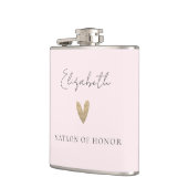 Rosa Matron of Honor Gold Heart Moderne Schrift Flachmann (Links)