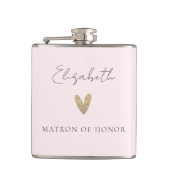 Rosa Matron of Honor Gold Heart Moderne Schrift Flachmann (Vorderseite)