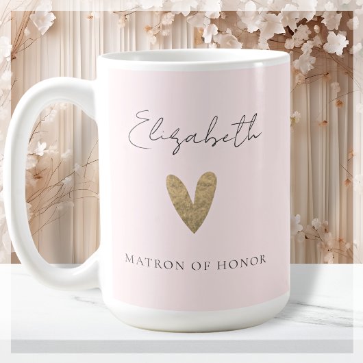 Rosa Matron of Honor Gold Heart Moderne Schrift Kaffeetasse