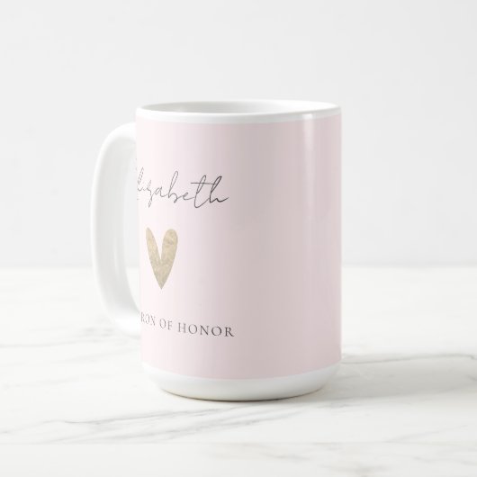Rosa Matron of Honor Gold Heart Moderne Schrift Kaffeetasse (Vorderseite Links)