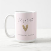 Rosa Matron of Honor Gold Heart Moderne Schrift Kaffeetasse (Links)