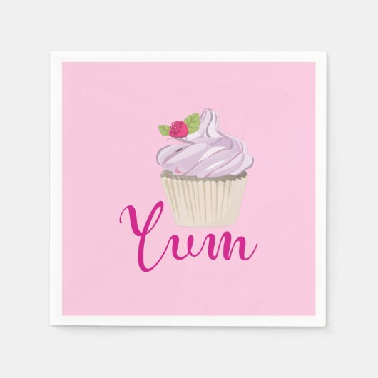 Rosa Mattiert Cupcake Yum! Serviette (Vorderseite)