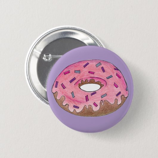 Rosa Mattierte Donut Doughnut mit/ Sprinklen Junk  Button (Vorne & Hinten)