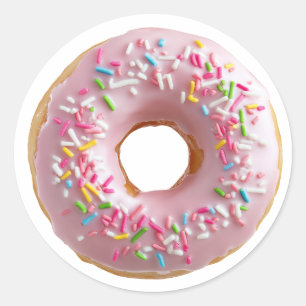 Rosa mattierte Donuts mit bunten Sprinklen Runder Aufkleber
