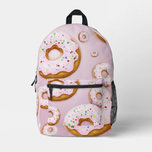 Rosa Mattierte Donuts mit Sprinklermuster Bedruckter Rucksack (Vorderseite)