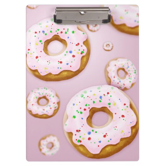 Rosa Mattierte Donuts mit Sprinklermuster Klemmbrett (Vorderseite)