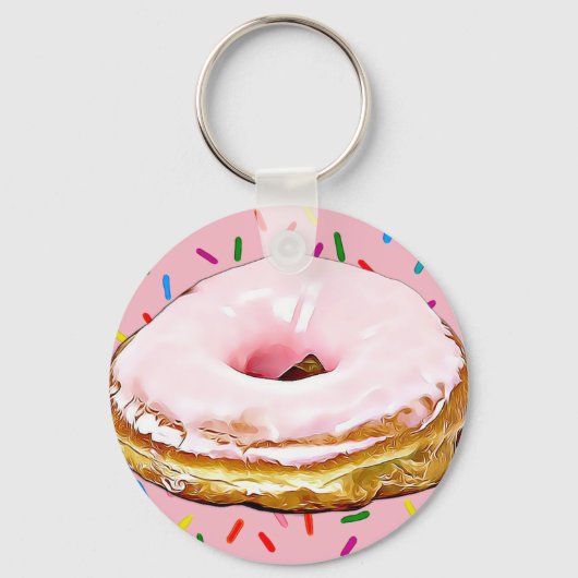 Rosa Mattierte Erdbeere Doughnut Key Chain Schlüsselanhänger (Vorderseite)