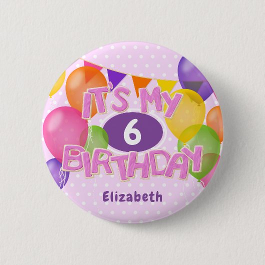 Rosa mattierte Kekse mit Ballons zu meinem Geburts Button (Vorderseite)