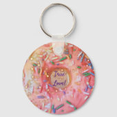 Rosa Mattierte Regenbogensprinklen Donut Liebe Schlüsselanhänger (Vorderseite)