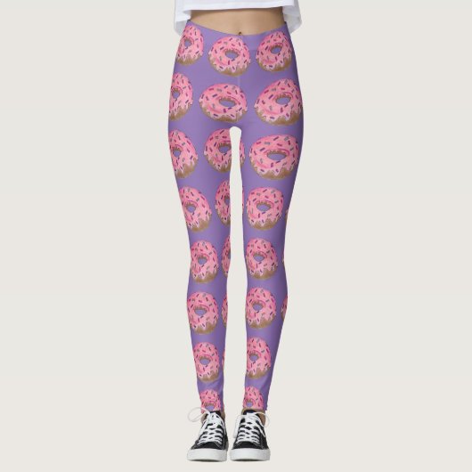 Rosa Mattierte Sprinklen Donut Doughnut Junk Food Leggings (Vorderseite)