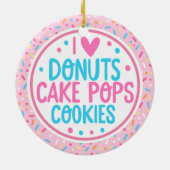 Rosa Mattierte Sprinklen I Liebe Donuts Kuchen Pop Keramik Ornament (Hinten)