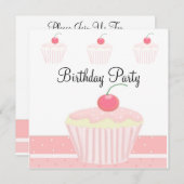 Rosa Mattierter Cupcake Geburtstag Einladung (Vorne/Hinten)