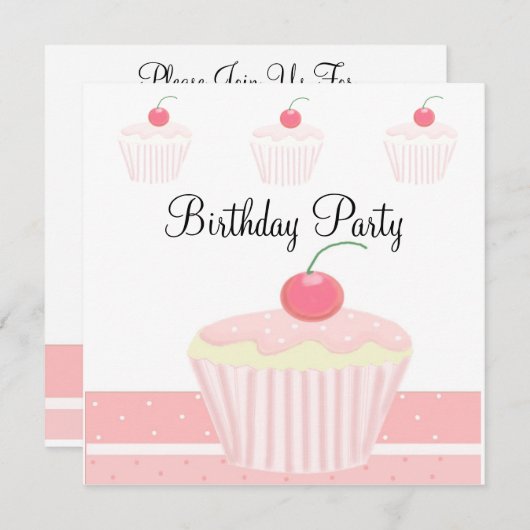 Rosa Mattierter Cupcake Geburtstag Einladung (Vorne/Hinten)