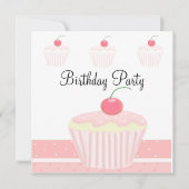 Rosa Mattierter Cupcake Geburtstag Einladung (Vorderseite)