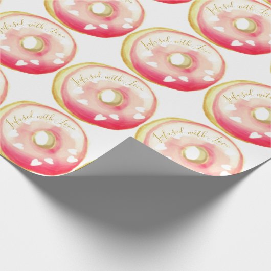 Rosa Mattierter Donut "Mit Liebe infundiert" Vorla Geschenkpapier (Ecke)