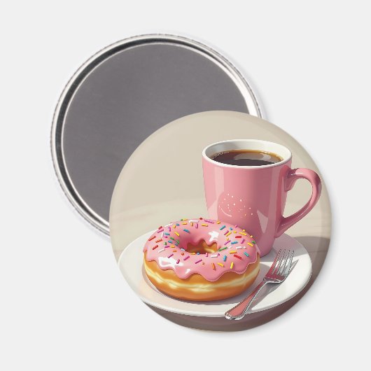 Rosa, Mattierter Donut und Kaffee Magnet (Vorderseite/Rückseite)