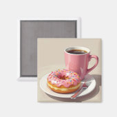 Rosa, Mattierter Donut und Kaffee Magnet (Vorderseite/Rückseite)