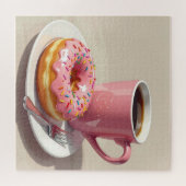 Rosa, Mattierter Donut und Kaffee Puzzle (Horizontal)