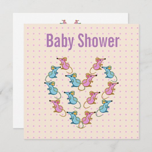 Rosa Mäuse, blaue Mäuse Babydusche Dankeskarte (Vorne/Hinten)