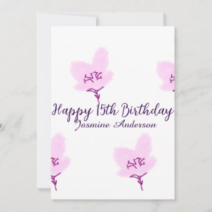 Rosa mauve Blumen 15. Geburtstag Quinceanera Name Einladung