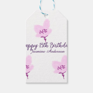 Rosa mauve Blumen 15. Geburtstag Quinceanera Name  Geschenkanhänger
