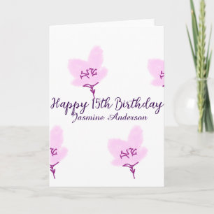 Rosa mauve Blumen 15. Geburtstag Quinceanera Name  Karte
