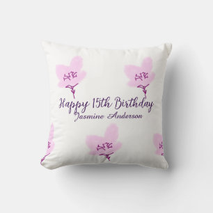 Rosa mauve Blumen 15. Geburtstag Quinceanera Name Kissen