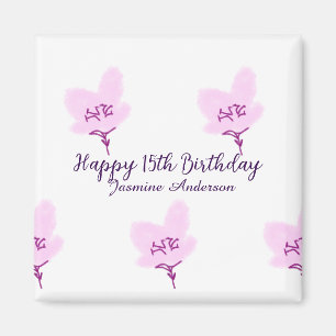 Rosa mauve Blumen 15. Geburtstag Quinceanera Name  Magnet