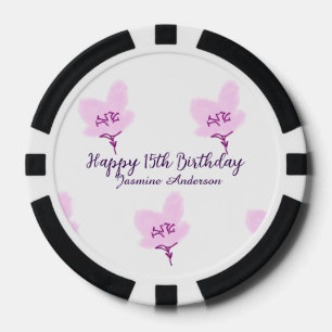 Rosa mauve Blumen 15. Geburtstag Quinceanera Name Pokerchips
