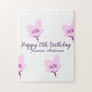 Rosa mauve Blumen 15. Geburtstag Quinceanera Name Puzzle
