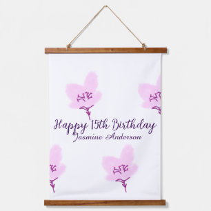 Rosa mauve Blumen 15. Geburtstag Quinceanera Name  Wandteppich Mit Holzrahmen