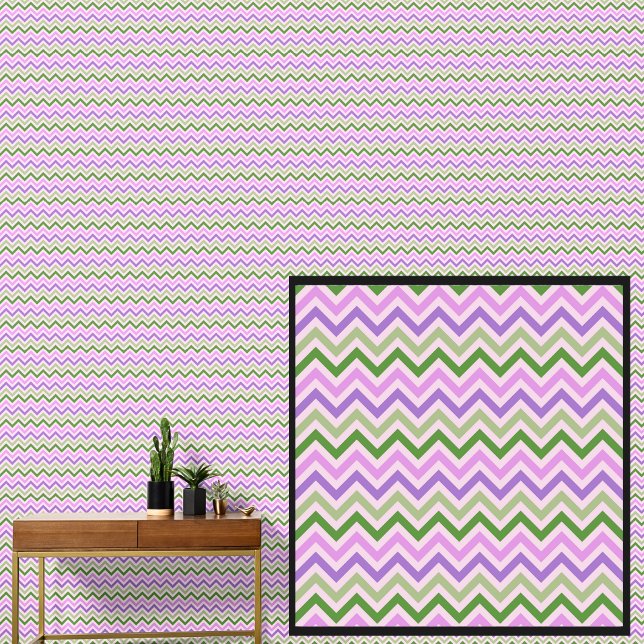 Rosa Mauve Green Chevron Geometrie auf Creme Tapete (Von Creator hochgeladen)