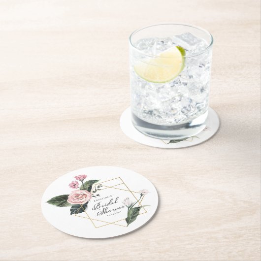 Rosa Mauve Rose Blumengoldrahmen Brautparty rz Runder Pappuntersetzer (Vor Ort)