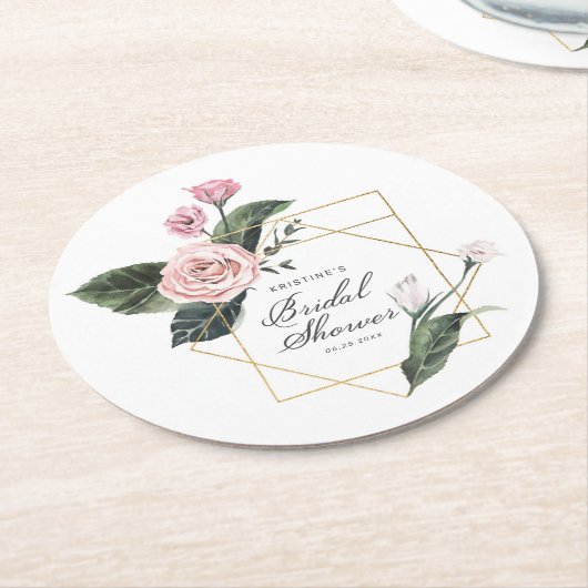Rosa Mauve Rose Blumengoldrahmen Brautparty rz Runder Pappuntersetzer (Angewinkelt)