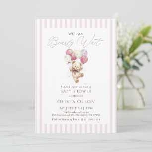 Rosa Mauve Teddybär Beary Wait Babyparty-Einladung Einladung
