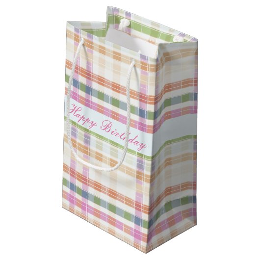 Rosa Mauve und Blau Kleine Geschenktüte (Rückseite Schrägansicht)