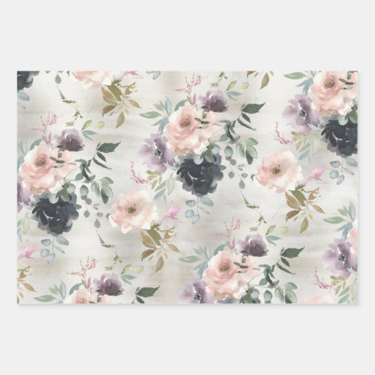 Rosa Mauve und schwarze Pflaumen Geschenkpapier Set (Vorderseite)