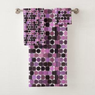Rosa, Mauve und schwarze Rose geometrisch Badhandtuch Set