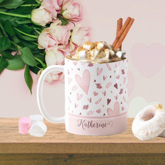 Rosa | Mauve Watercolor Herzmuster Name Kaffeetasse