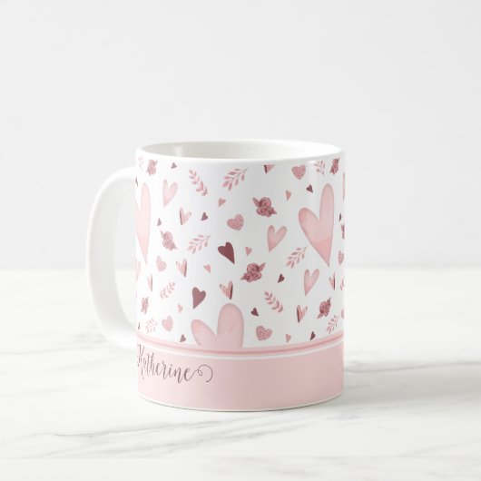Rosa | Mauve Watercolor Herzmuster Name Kaffeetasse (Vorderseite Links)