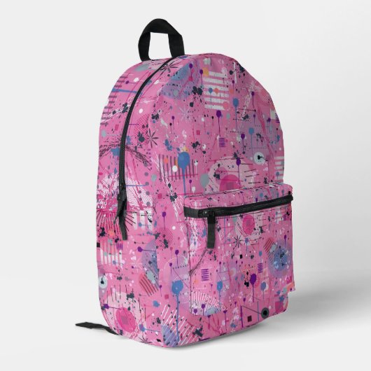 Rosa maximalistischer abstrakter Kunst  Bedruckter Rucksack (Rückseitige Ecke links)