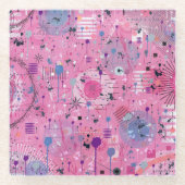 Rosa maximalistischer abstrakter Kunst  Glasuntersetzer (Vorderseite)