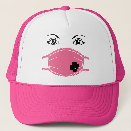 rosa medizinische Maske Grafik Truckerkappe (Vorderseite)